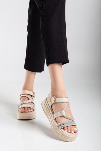 Zerenyus Lenda Premium Beige Belted Women's Sandals