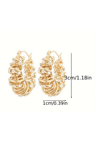 LİLİBETH BİJOU Işıltılı Altın Kaplama Spiral Taşlı Halka Küpe