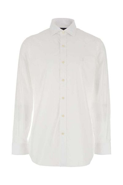 Ralph Lauren White Shirt With Pointed Collar And Embroidery On The Front In Cotton Man