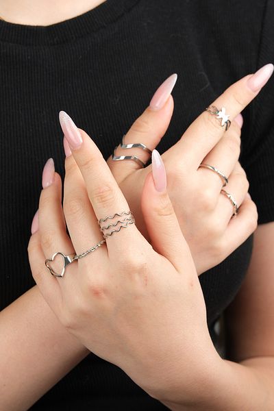 Jack Ferrero Women's Silver Color Non-Removable Ring Set