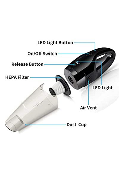 ideal STORE Aspirator auto IdealSTORE, cu acumulator, Filtru lavabil, Compact si usor, Cablu incarcare USB