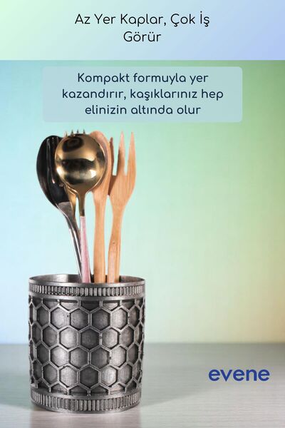 Evene Countertop Cutlery Decorative Vertical Cutlery Cylinder Cutlery Silver Antique Color Model 81