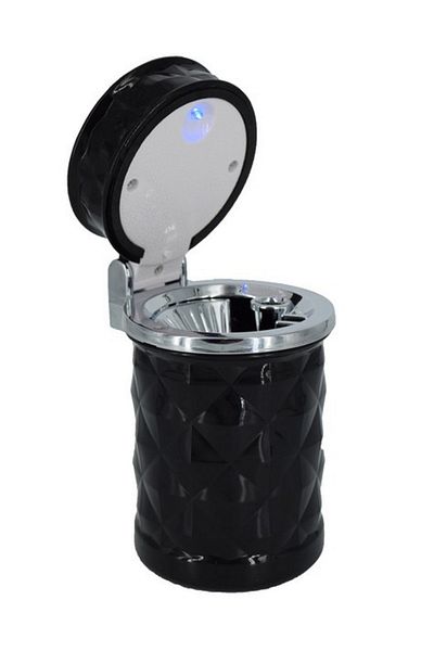 ideal STORE Scrumiera Auto Rotunda, Iluminare LED, Prindere 2in1: Grila, Ventilatie sau Suport Pahar, Negru, 1