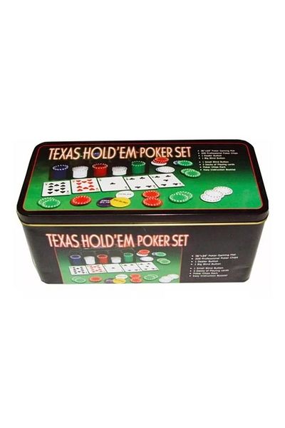 OEM Set Poker Texas Hold'em Negru, 200 jetoane cu 5 valori, 2 pachete de carti, covoras masa de joc, Jet