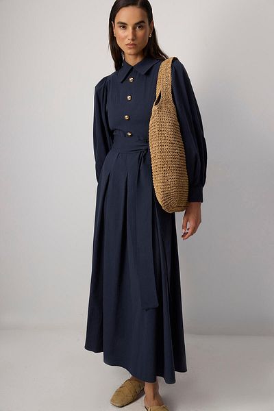 Touché Privé Pleated Shirt Collar Dress