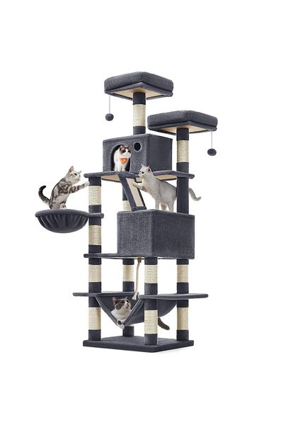 feandrea Cat play set, tree type, XXL, space for 6 cats, 55x45x168 cm, dark gray