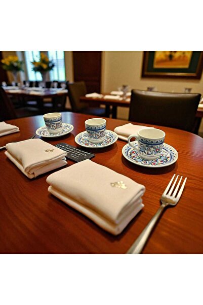 Noah Exclusive Turkish Coffee Presentation Set - Tray - 3 Coffee Cups with Plate - 3 Coffee Cups - Mercury