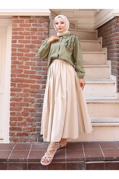 VAV Left Shoulder Ruffle Shirt - Khaki - Vav