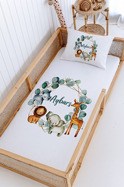Lilabio %100 Pamuk İsme Özel Montessori Yatak Pike Seti 100x200 Safari