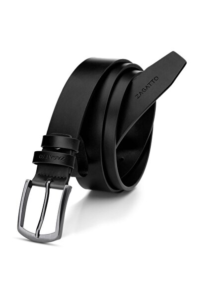 zagatto Ανδρική ζώνη από γνήσιο δέρμα, μαύρη, 115 cm x 33 mm, κλασική μεταλλι...