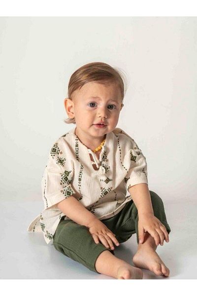 Zekids Baby Ethnic Patterned Organic Cotton Pants Set