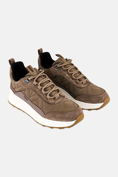 Geox Women D Spherica Actif X2 Lace Up Sneakers Shoes, Taupe