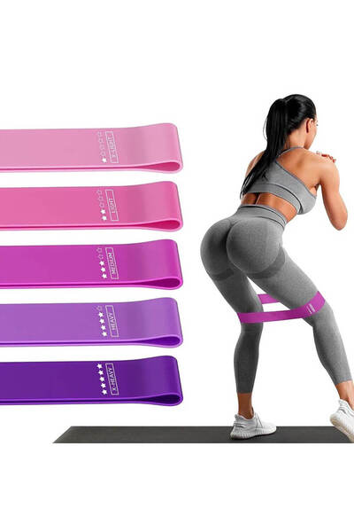 GYMEX Set 5 benzi elastice pentru pilates si fitness, perfecte pentru antrena...