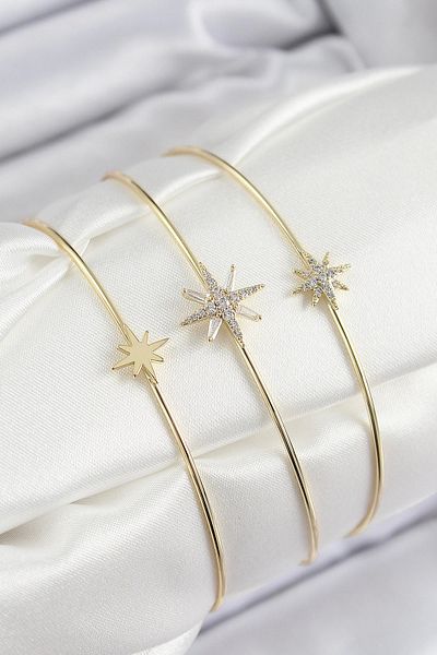 NETWORK ART Bfs Brass Zircon Stone Pole Star Model Gold Color Vip 3-Piece Women's Bracelet