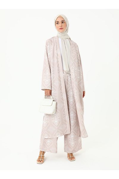 Refka Soft Buttoned Kimono&Pants Set - Powder -