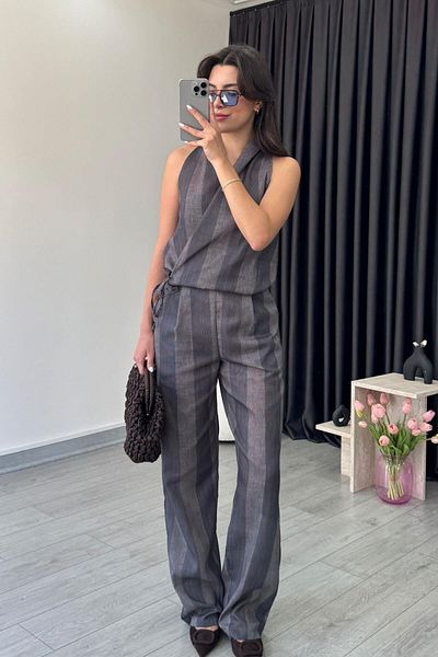 ECEMİ Gina Lacing Detail Double Breasted Blouse Pants Suit