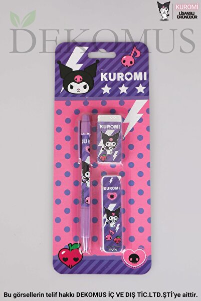 kuromi DEKOMUS İLE LİSANSLI KUROMI VERSATİL UÇLU KALEM , SİLGİ VE 0.7 MM UÇ SETİ