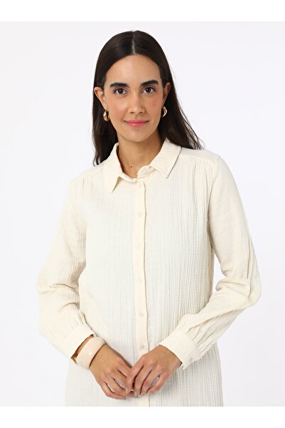 Benin Pamuklu Müslin Uzun Tunik - Bej - Benin