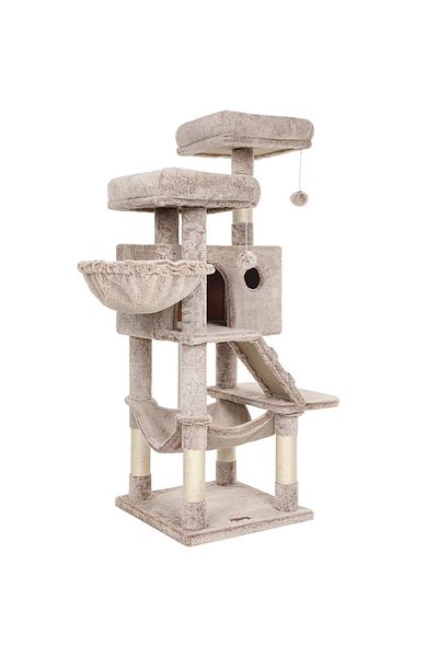 feandrea Cat Playset, Tree Type, With Hammock And Hideout, 49x49x135cm, Brown