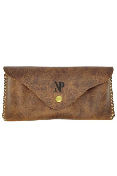 Natty Pell Leather Glasses Case with Snap Closure, Brown
