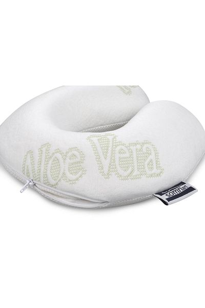 Somnart Memory Travel Pillow, With Memory Foam And Removable And Washable Cover, Aloe Vera
