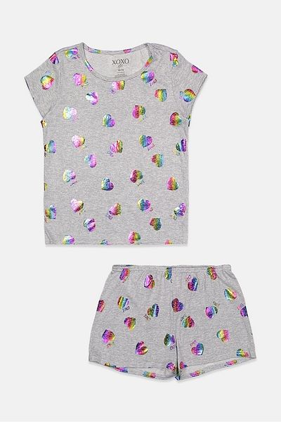 XOXO Kids Girl 2 Pieces Allover Print Top And Bottom Set, Grey