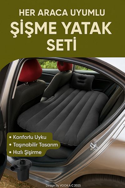 MO DOU In-Vehicle Inflatable Mattress Set with 12V/24V Pump |   Camping, Travel, Car Sleeping Bed |   Compatible with All Vehicles