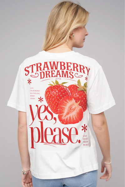 LAYORA Γυναικείο καλοκαιρινό μπλουζάκι oversized - Ναι, παρακαλώ, γλυκό σχέδι...