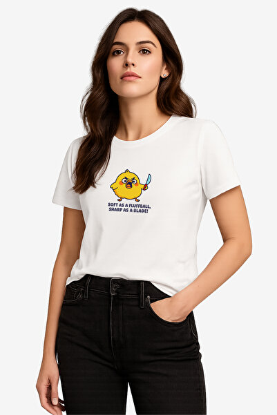 FANA تي شيرت نسائي أبيض مطبوع عليه شعار Belated Chick تي شيرت صيفي