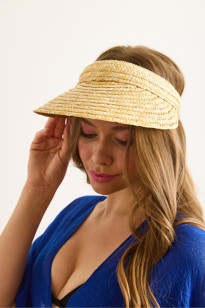 Olalook Women's Stone Knitted Straw Visor Hat Spk-00000016