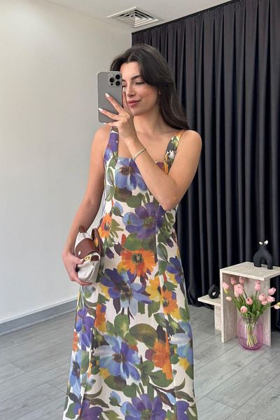ECEMİ Roy Square Neck Floral Pattern Dress