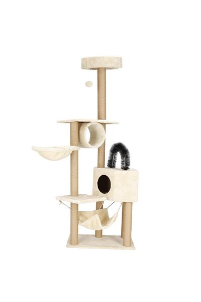 SERSIMO Cat play set, with scratching post, hiding place, bed, hammock, ball, 154cm, cream