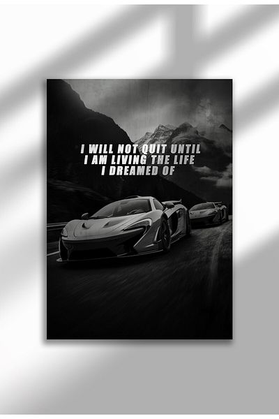 21mxm Frameless Motivational Wall Poster, Supercar Art, "Stop Until Proud" Quote, Fast Mindset 2025