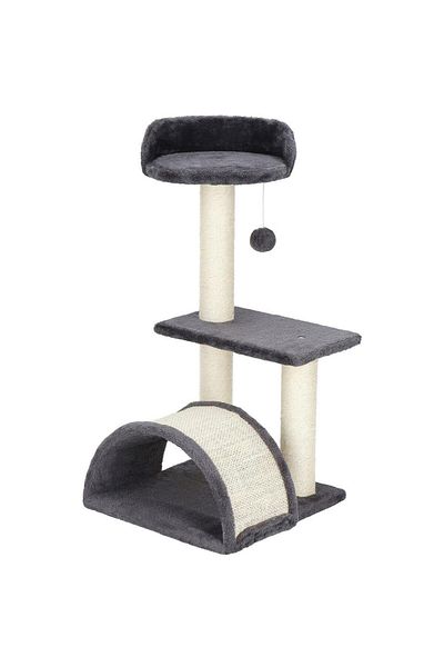 SERSIMO Ansamblu de joaca pentru pisici, cu loc pentru zgariat, ascuns, culcus, minge, 67cm, crem