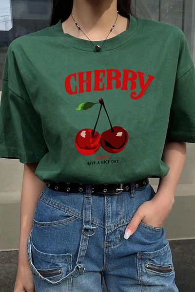 uyguntarz Μπλουζάκι με στάμπα Unisex Happy Cherry Design