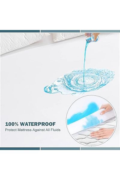 DVLT Waterproof Mattress Protector Bamboo Terry Cloth Cover Good Protection Deep Pocket for Kids and Adults White 200x200x30