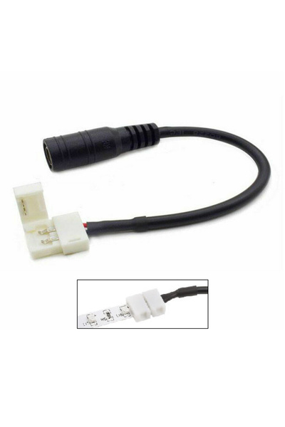 OEM Cablu alimentare benzi Led 8mm, cu conector 2.1/5.5mm mama la conexiune 2 pini, lungime 15cm, negru