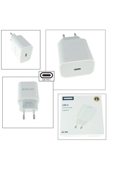 OEM Incarcator USB Tip C la priza Euro, PD 20W, Jellico AK180 04227, Fast Charging, 100-240V, alb