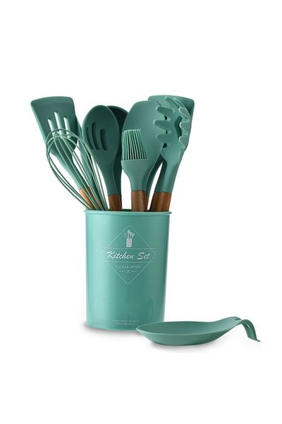 stuffix Set of 12 green silicone kitchen utensils (including storage cup), green