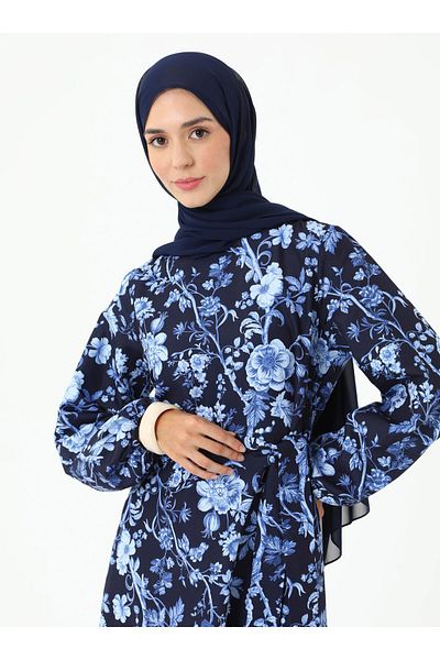 Refka Φόρεμα Hijab με σχέδιο λουλουδιών - Μπλε μπλέ μοτίβο - Refka