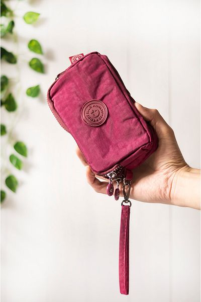 İMAKS Crinkle/Clinkir Waterproof 3 Zippered Shoulder Strap Mobile Phone Carrying Bag Wallet Claret Red 3031
