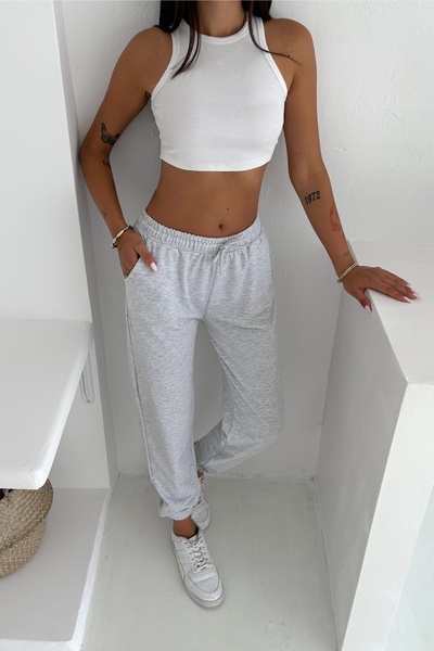 FEMELLE Women's Light Gray Sweatpants with Elastic Legs and Waist