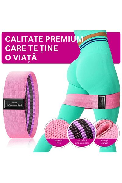 GYMEX Set 3 benzi elastice pentru modelarea feselor, ajutand la obtinerea unui aspect ferm si tonifiat