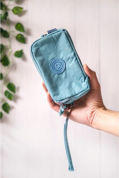 İMAKS Crinkle/Clinkir Waterproof 3 Zippered Shoulder Strap Mobile Phone Carrying Bag Wallet Aqua Blue 3031