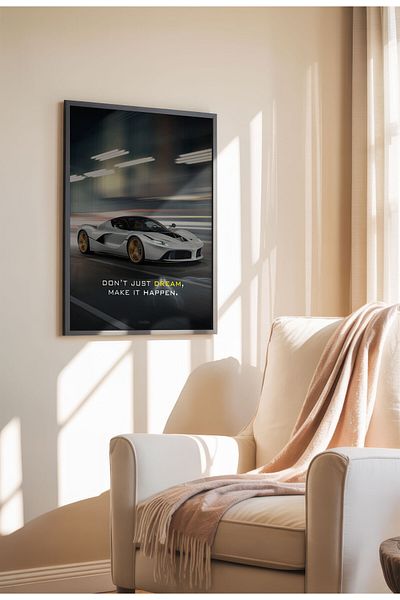 21mxm Frameless Motivational Wall Poster, Supercar Art, "Stop Until Proud" Quote, Fast Mindset 2025