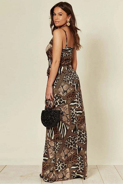 WildFashion Leopard print maxi dress with front wrap H696-8