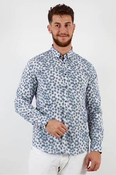 Antony Morato Men Slim Fit Spread Collar Allover Print Long Sleeve Casual Shi...