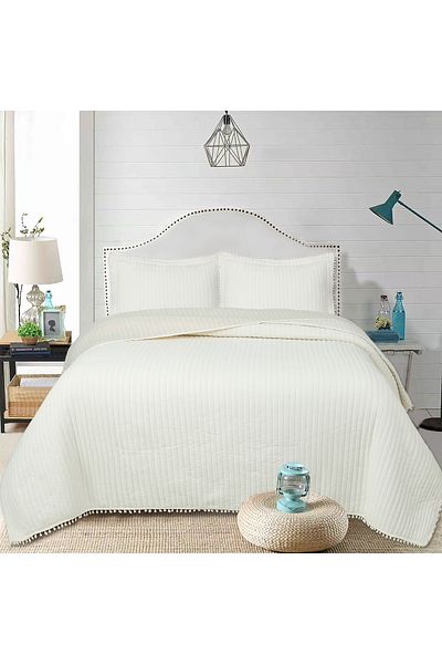 Bella Home Sofia Pompom Double Bedspread Set - 260X240 cm