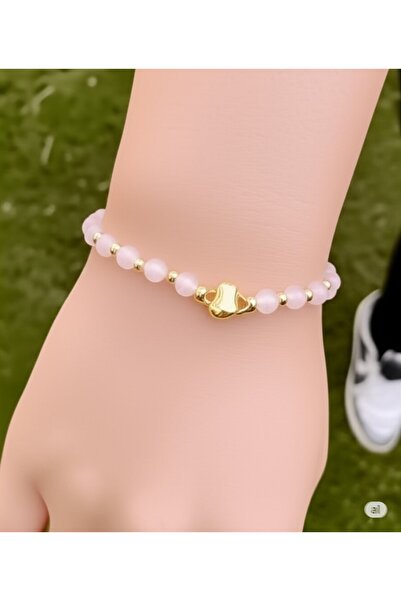 FAMEMUS ACCESSORY سوار من الحجر الطبيعي الوردي مع قلب