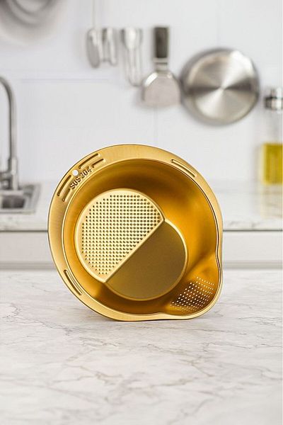 Qerhome Multipurpose Rice Fruit Pasta Vegetable Strainer Stainless Steel Strainer Gold